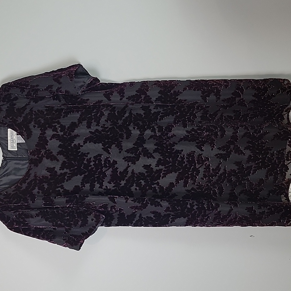 Vtg Jessica Howard Burgundy Velvet burnout shift cocktail party dress size 20